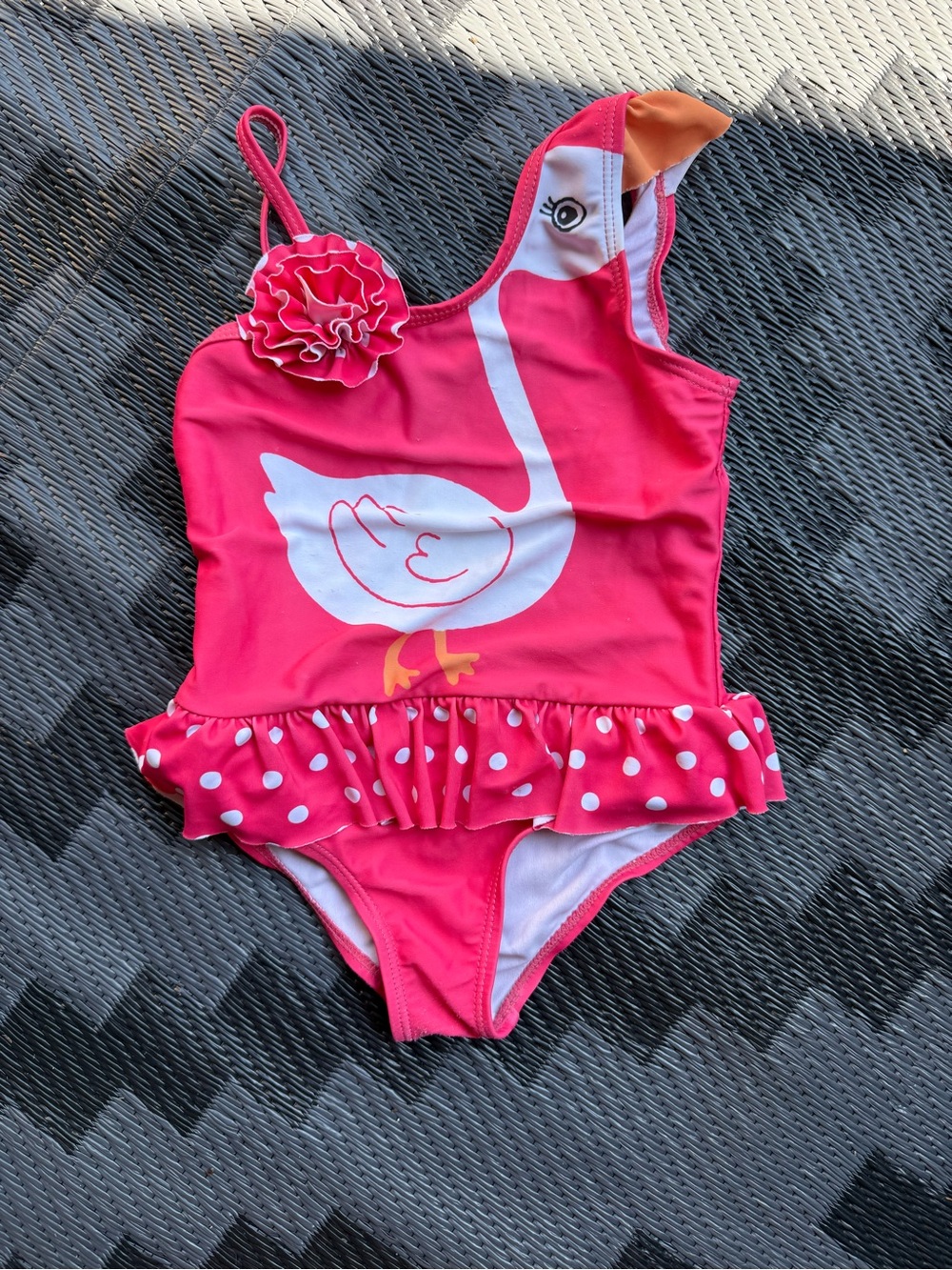 Girls Pink Goose One-Piece Swimsuit with Ruffle